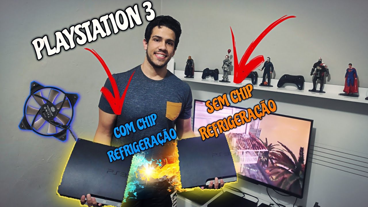 Playstation 3 Com Chip De Resfriamento e Sem o Chip / Comparação, Acelerando Cooler Do Playstation 3