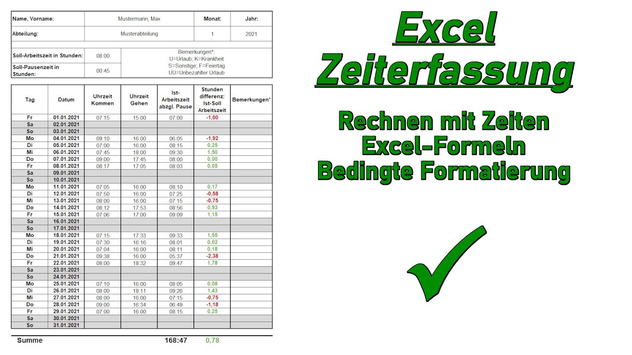 Zeiterfassung/Stundenzettel/Arbeitsnachweis in Excel - [DOWNLOAD!]