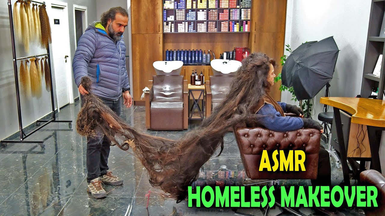 Extreme Haircut Transformation! Homeless Woman&rsquo;s Long Hair Makeover | ASMR Sounds