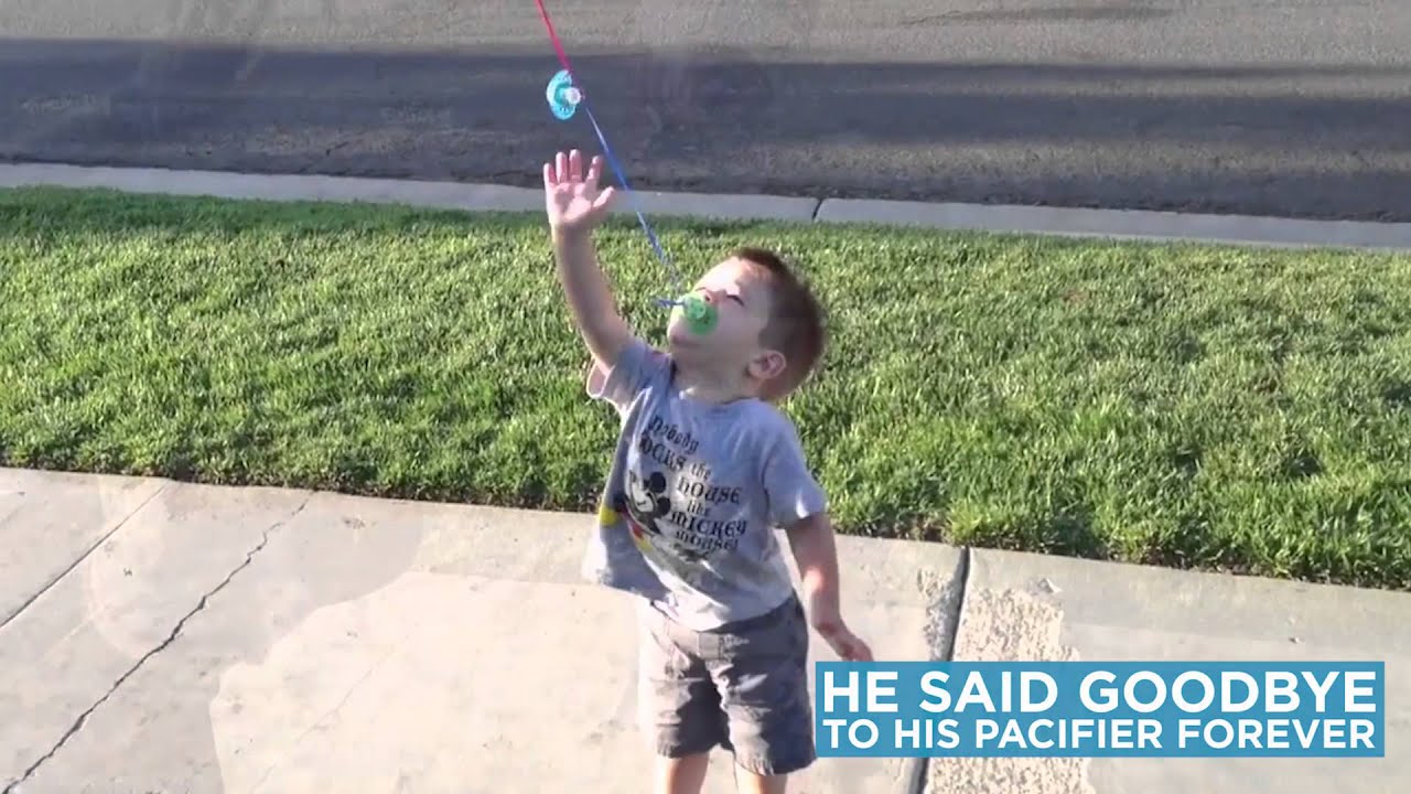 Toddler says goodbye to his pacifier on second birthday