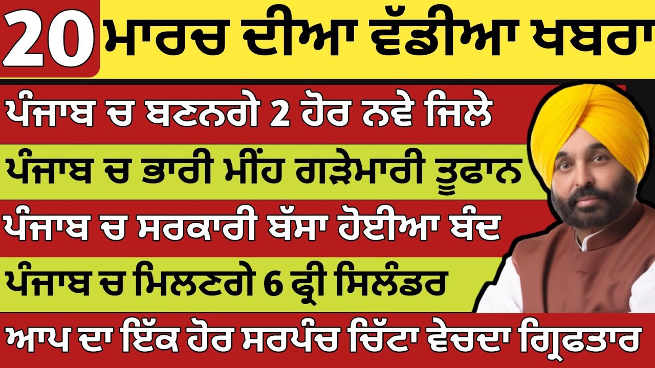 ਪੰਜਾਬ ਦੀਆ ਵੱਡੀਆ ਖਬਰਾ | 20-3-2026 | Punjab News Today | 20 March | Punjabi Kabran | BREAKING PUNJAB 
