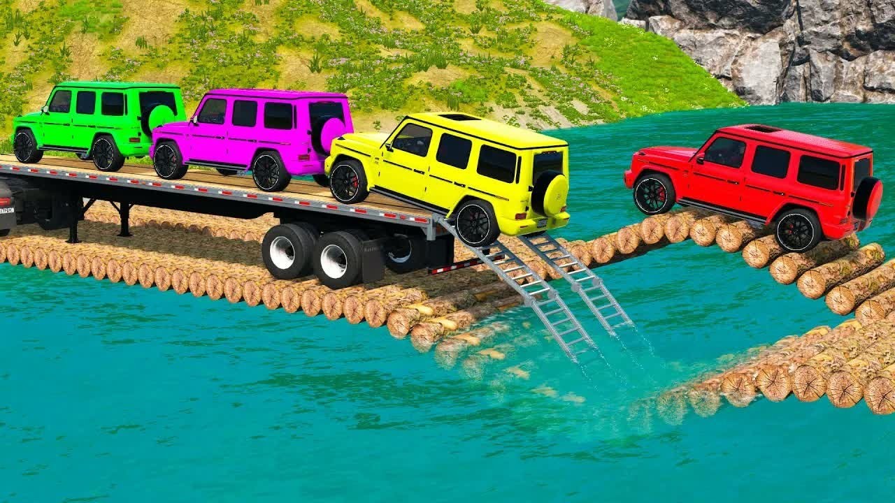 Flatbed Truck McQueen | Transportation with Truck - Pothole vs Car #5 | BeamNG.Drive Gameplay
