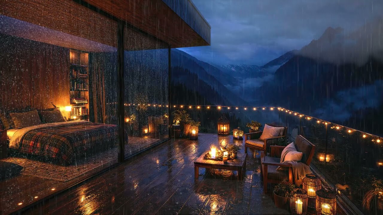 Rainy Alpine Night in a Cozy Cabin | Sleep Sounds & Relaxation