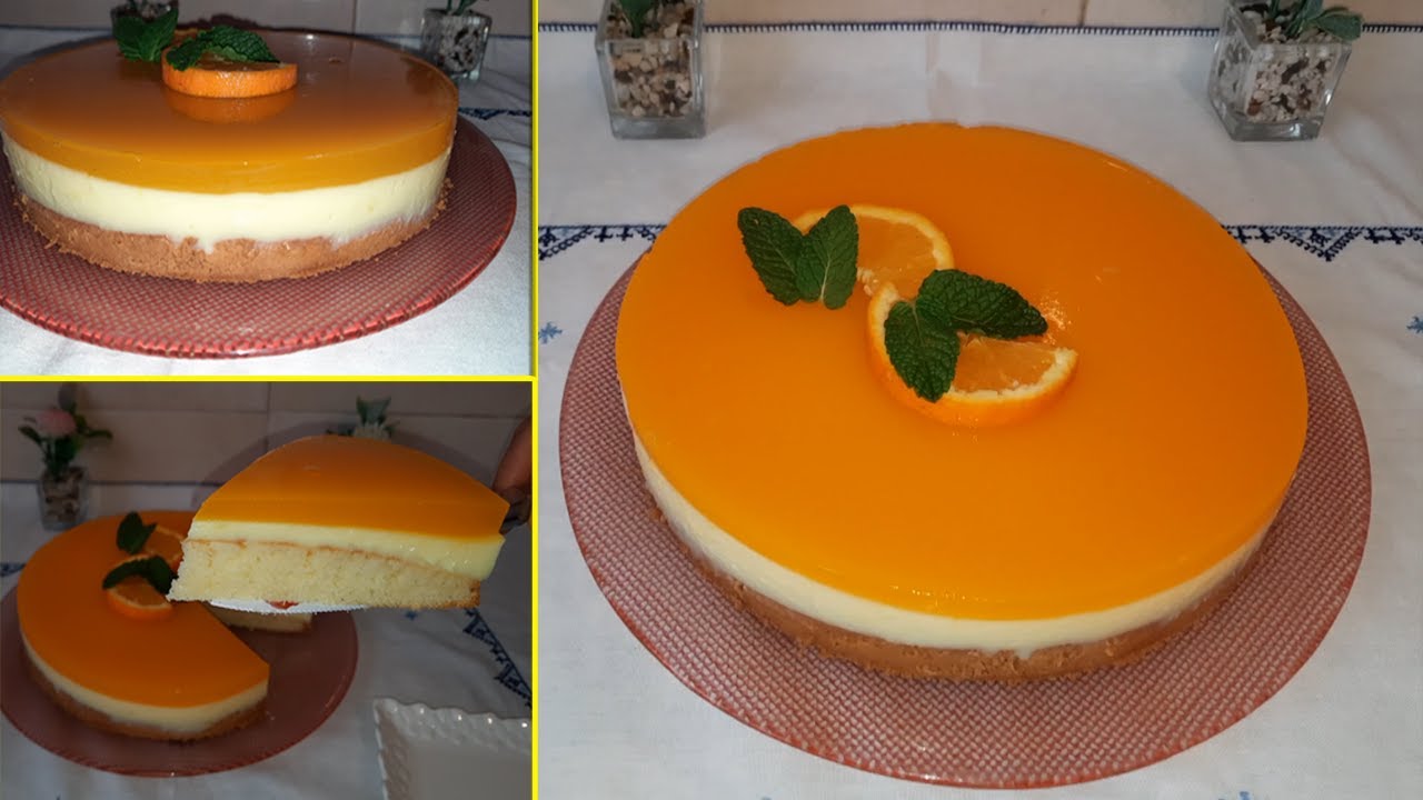 طورطة بالبرتقال سهلة - كيكة البرتقال🍊🍊 باردة بثلاث طبقات لذيذة سهلة و سريعة التحضير