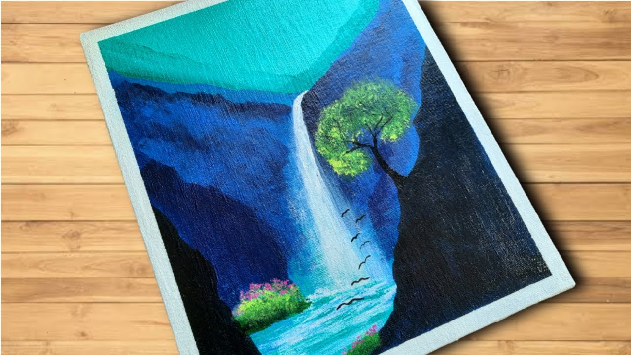 Easy waterfall landscape painting tutorial for beginners | @goodnessinyou @ArtArena