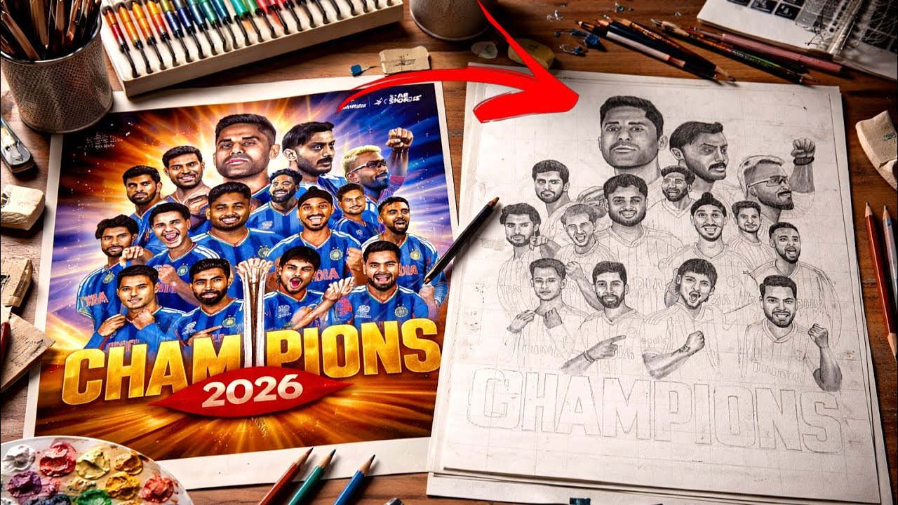 India cricket team drawing - T20 world cup champion 2026 