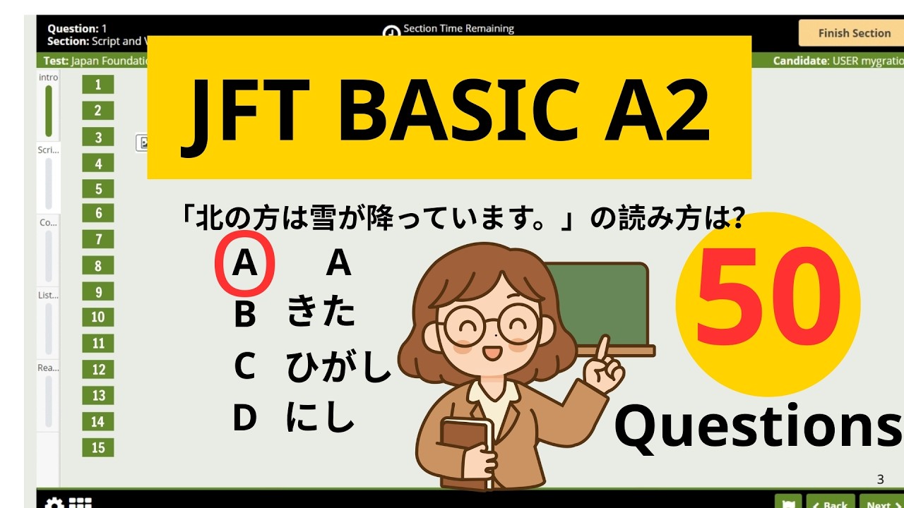 Пробный тест JFT Basic A2 с ответами | Практика подготовки к экзамену по японскому языку #52