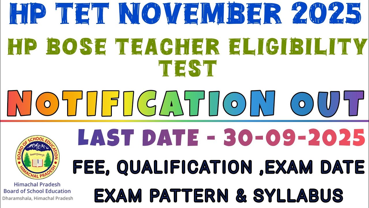 HP TET November 2025 Form Out And Exam Schedule Out Apply online Last Date 30-09-2025
