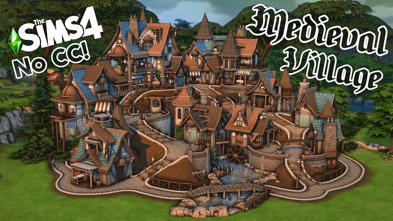 How i built a Medieval Fantasy Village in The Sims 4 || Without Custom Content || Speedbuild