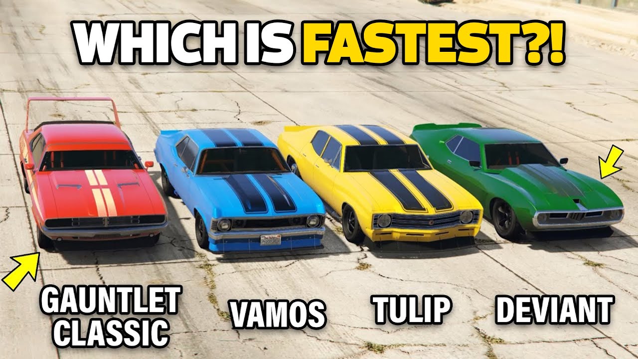 GTA 5 ONLINE - GAUNTLET CLASSIC VS VAMOS VS DEVIANT VS TULIP (WHICH IS FASTEST?)