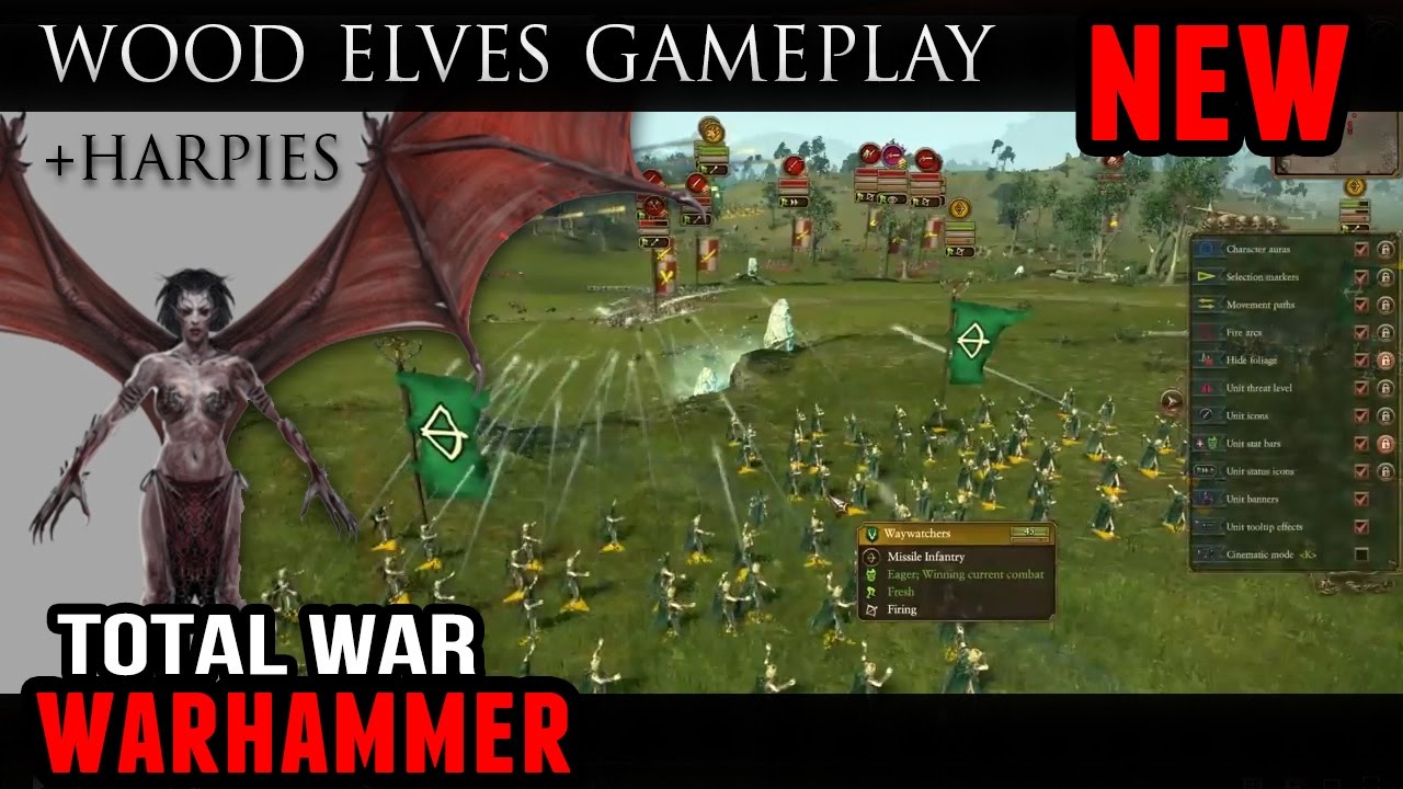Total War: Warhammer - Wood Elves Battle Gameplay (+Harpies FLC)