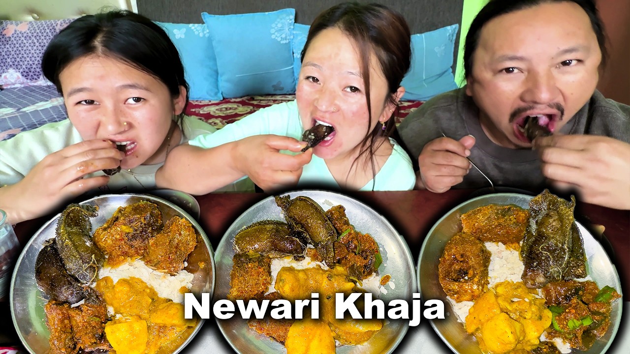 Eating Spicy Newari Khaja eating in room | Samaye Baji | chhoila घरमै नेवारी खाजा लिएर खाको मिठो भयो