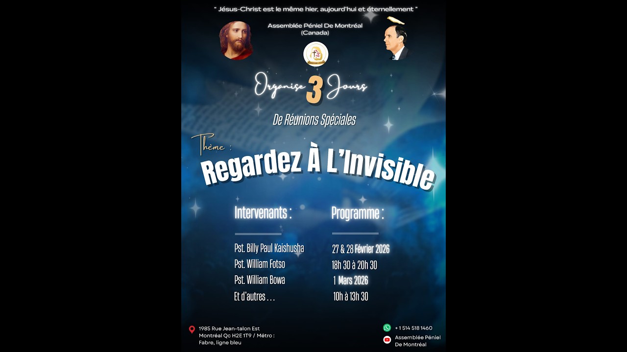 REUNIONS SPECIALES || REGARDEZ A L'INVISIBLE 27-02- 2026 || ASSEMBLEE PENIEL