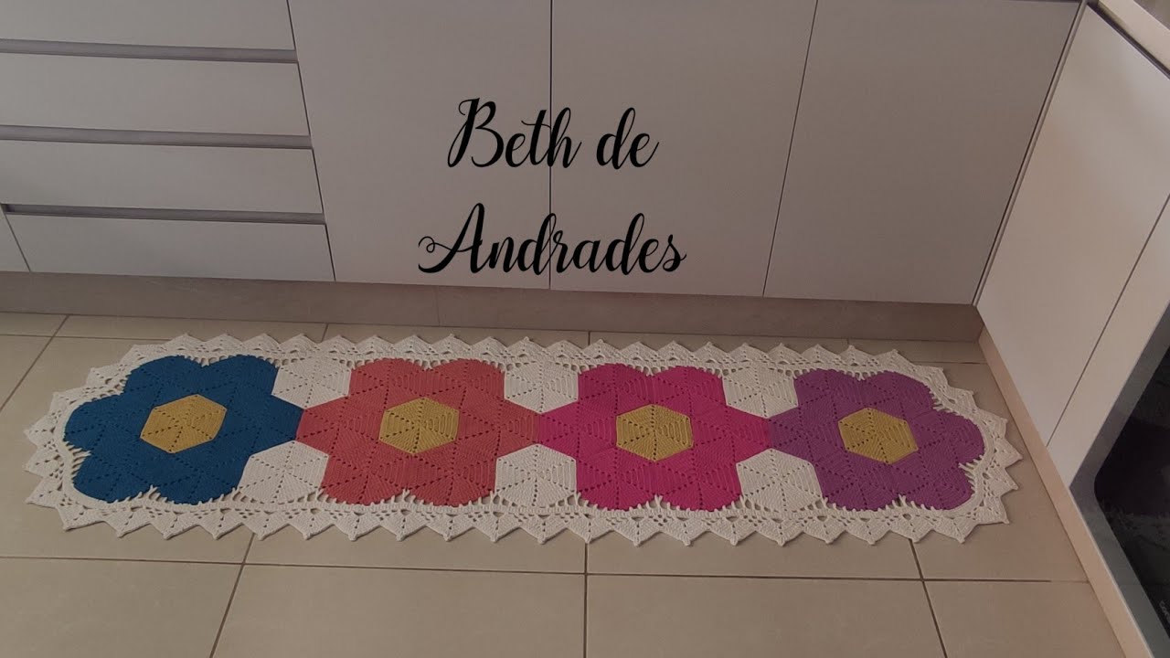 Passadeira de crochê com flores de hexágono🌺🌺🌺