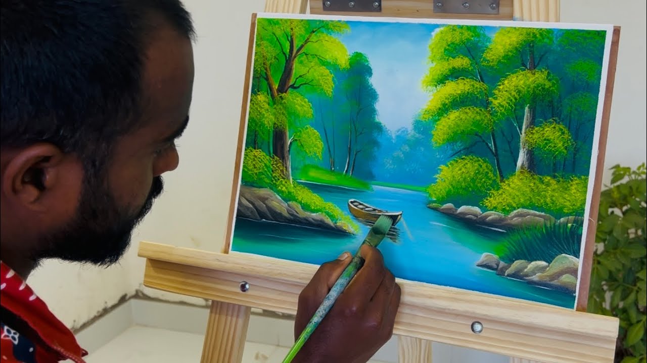 Panting | Nature Painting On Canvas | Acrylic Colour Landscape Painting  ￼￼