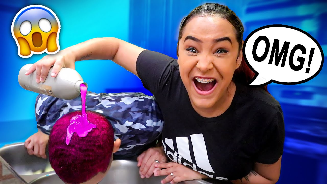 HAIR DYE PRANK ON HUSBAND! *HE FREAKED OUT*