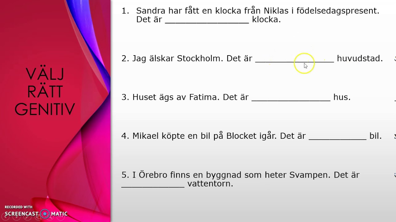 Träna på ägande med genitiv och possessiva pronomen