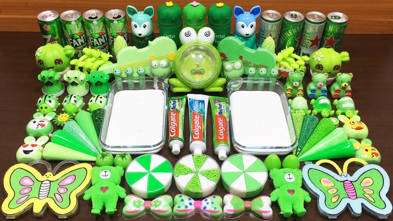 Green Slime | Mixing Random Things into Glossy Slime | Satisfying Videos 
