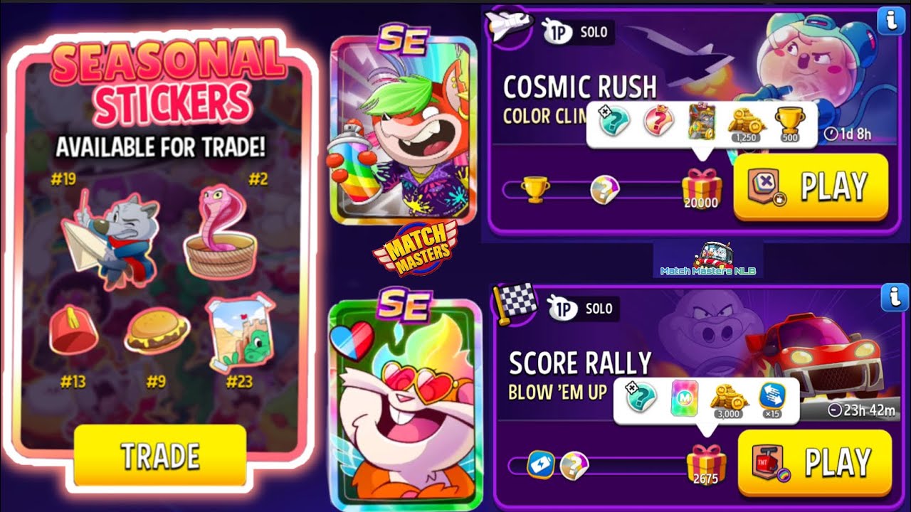 SOLO Challenge Cosmic Rush Color Climb 20,000/Score Rally Blow'EM Up Rainbow 2,675 Match Masters