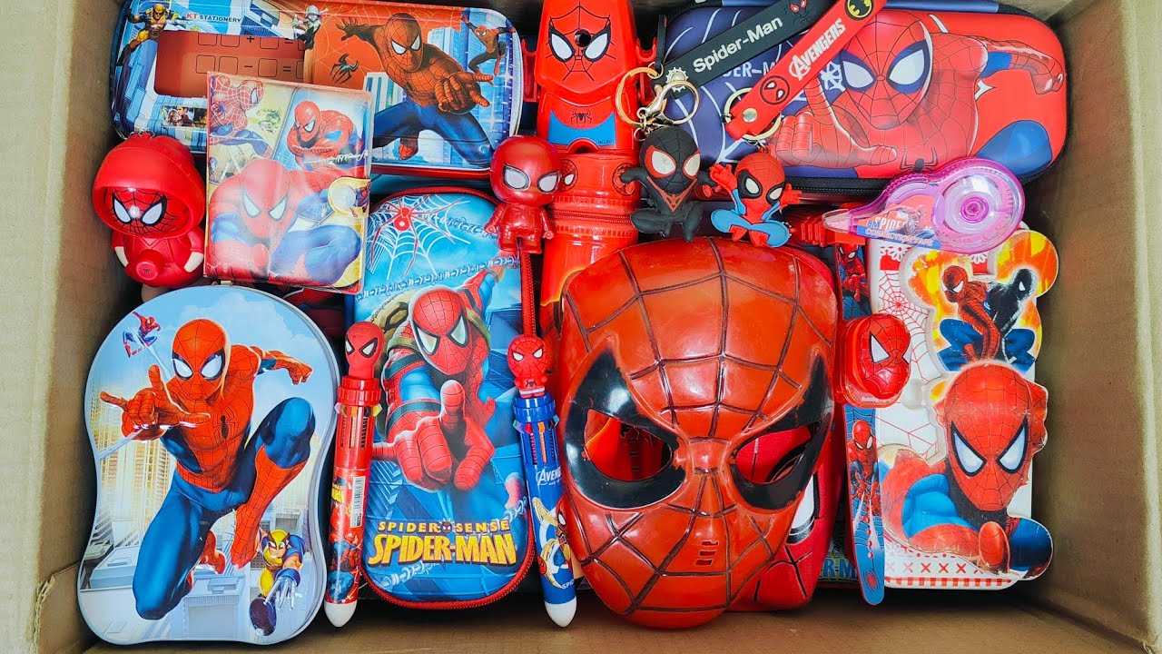 Unboxing Fancy Spiderman Stationery📚Face Mask, Geometry Box, PiggyBank, Dairy, Pen, Watch, Sharpener