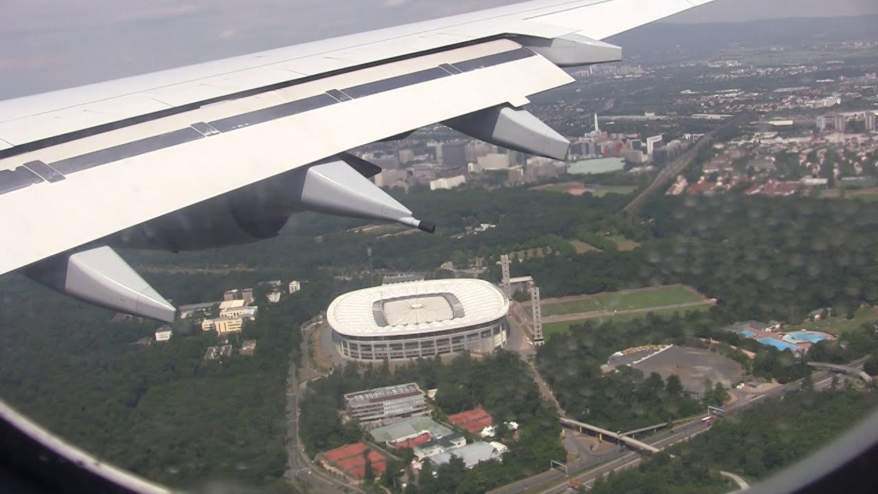 LUFTHANSA A 340-600 landing Frankfurt Main Airport.