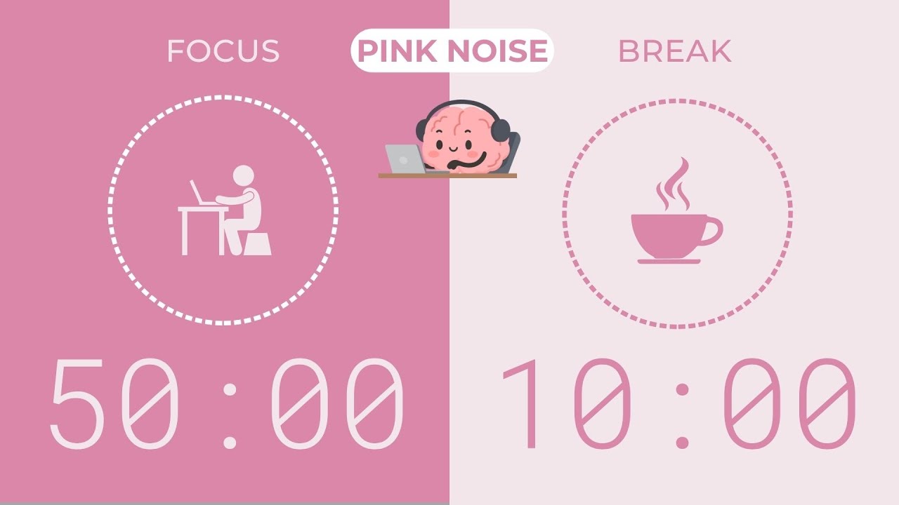 50/10 Pomodoro - 4 Hour Focus Timer for ADHD & Concentration (no ads) (pink noise)