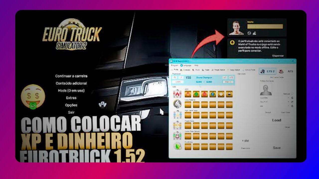 COMO COLOCAR NIVEL + DINHEIRO NO EURO TRUCK ( TS TOOL )