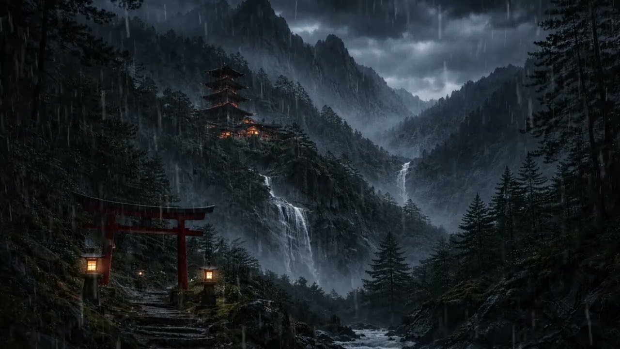 5 Hours of Rain & Thunderstorm Sounds in a Japanese Mountain Side