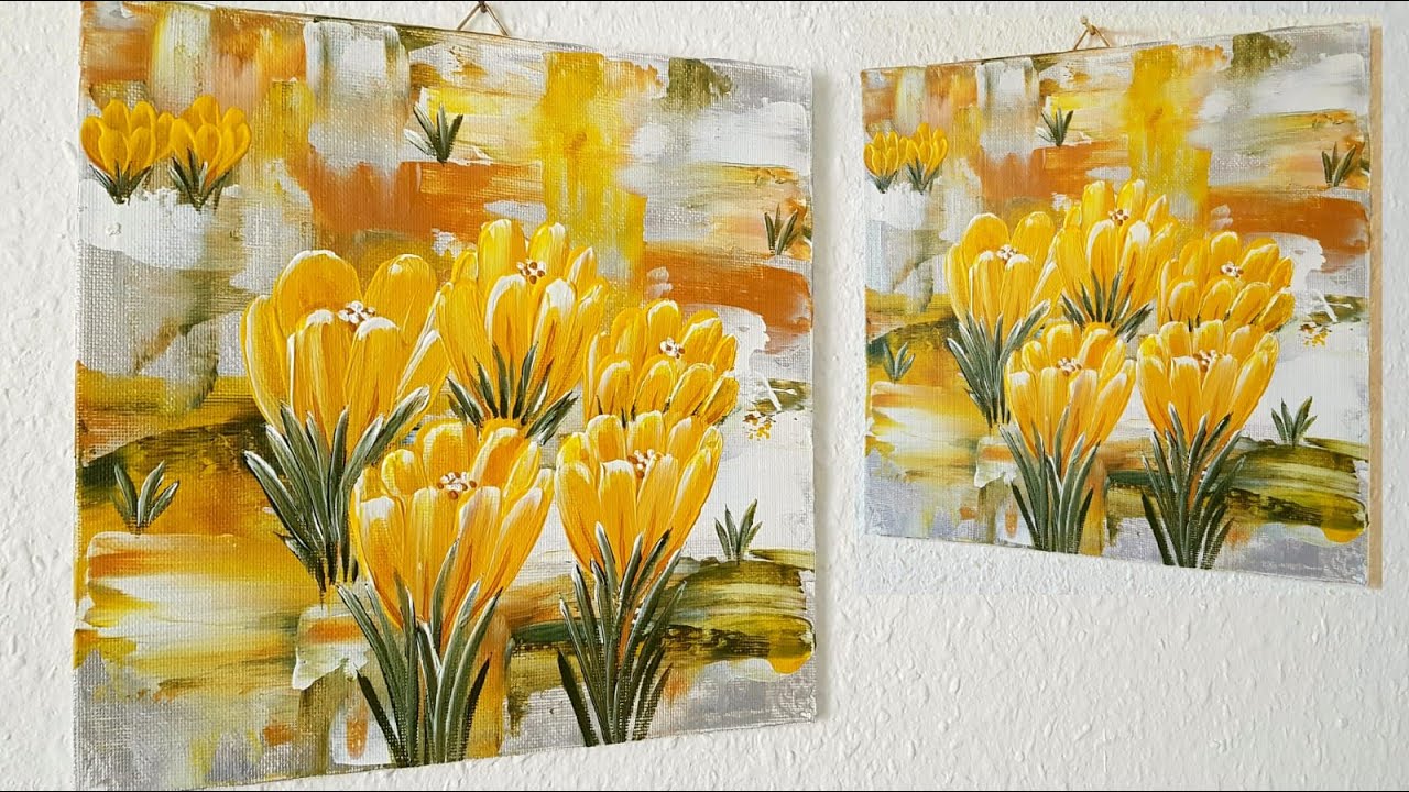 Krokus Malen Acryl Gelb Hintergrund Abstrakt - Crocus Acrylic Painting Yellow Background Abstract