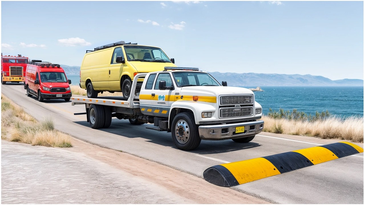 Tow trucks tow cars over speed bumps! About the cars #1 #usa #taxes #ohio | Trucks-VS-Bumps #car