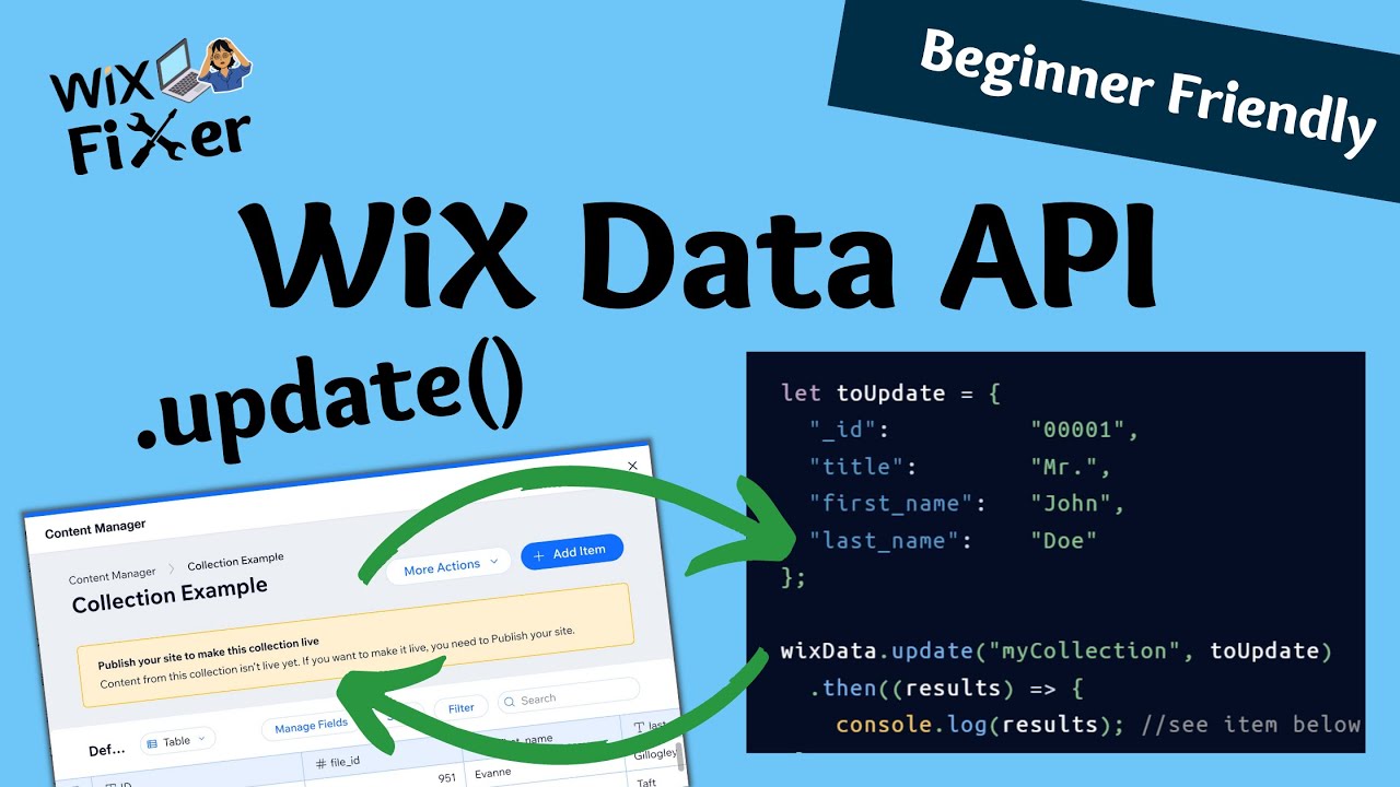 Как обновить элемент из коллекции данных с помощью кода WiX | WiX Data API - метод .update() | Velo