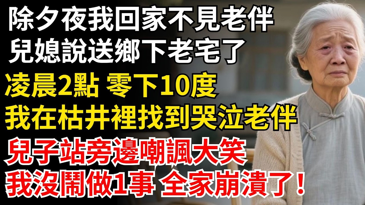 除夕夜我回家不見老伴，兒媳說送鄉下老宅了，淩晨2點 零下10度，我在枯井裡找到老伴，兒子站旁邊嘲諷大笑，我沒鬧做1事 全家崩潰了！#家庭#老年#情感#家庭矛盾#晚年生活#中老年生活#為人處世#生活經驗