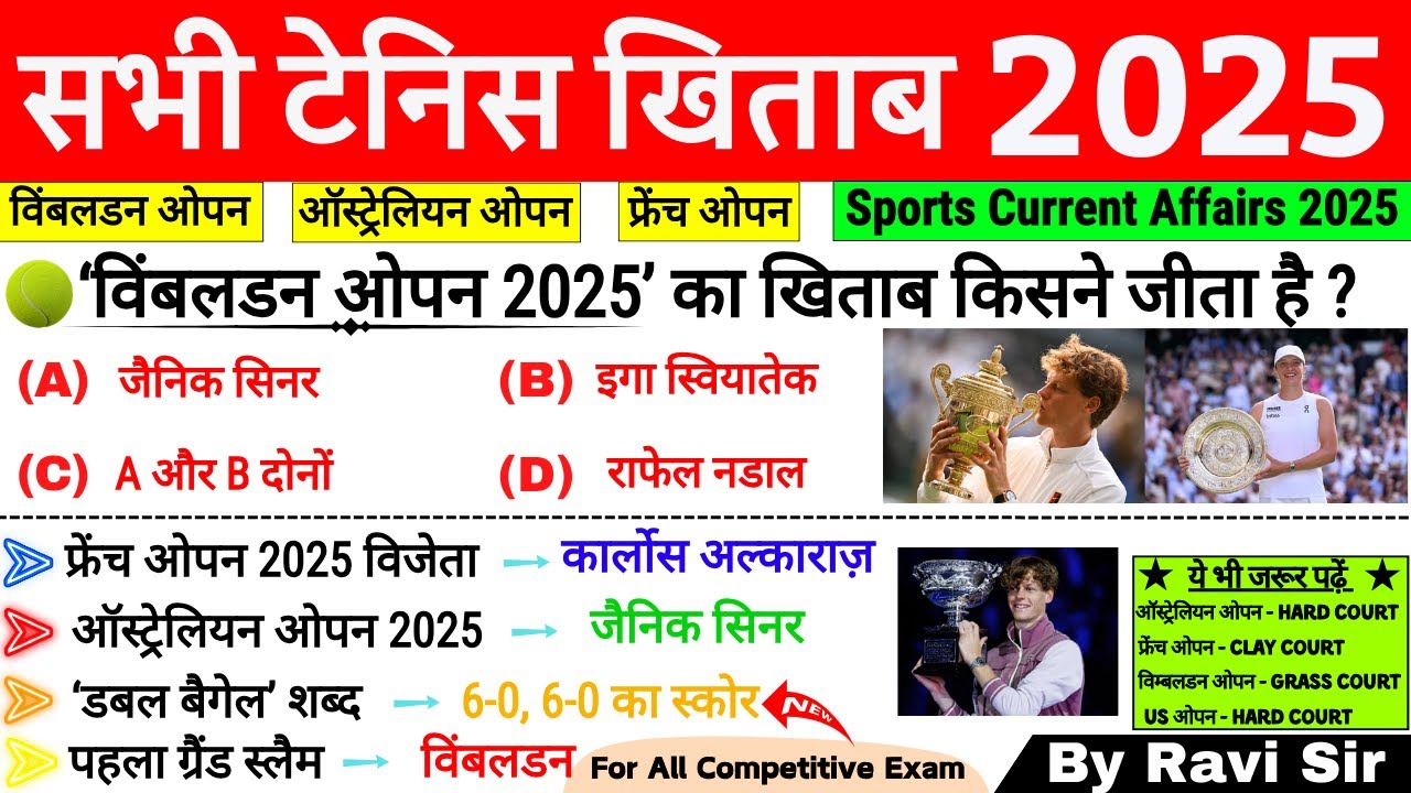 Wimbledon (विम्बलडन) 2025 🏆 | Sports Current Affairs 2025 | Tennis Grand Slam 2025 | SSC & All Exam