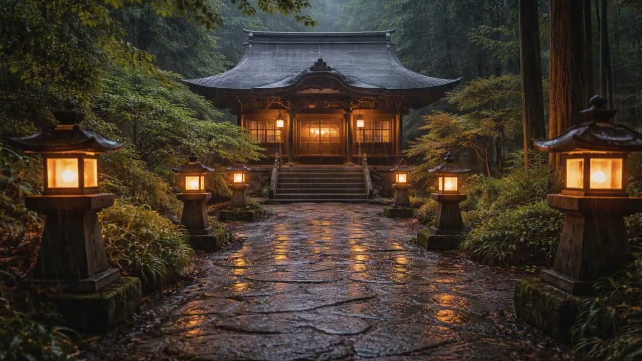 Soothing Rain Sounds 🌿 Japanese Temple Courtyard at Night | Zen Ambience for Sleep