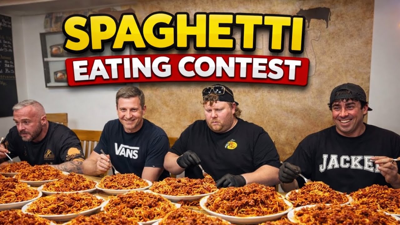 Spaghetti eating contest @ cattlemans steakhouse 