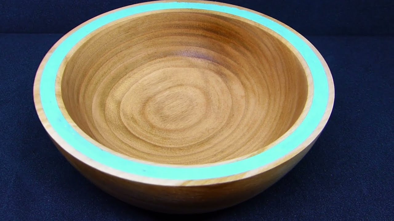 Woodturning | a cherry bowl with turquoise milliput