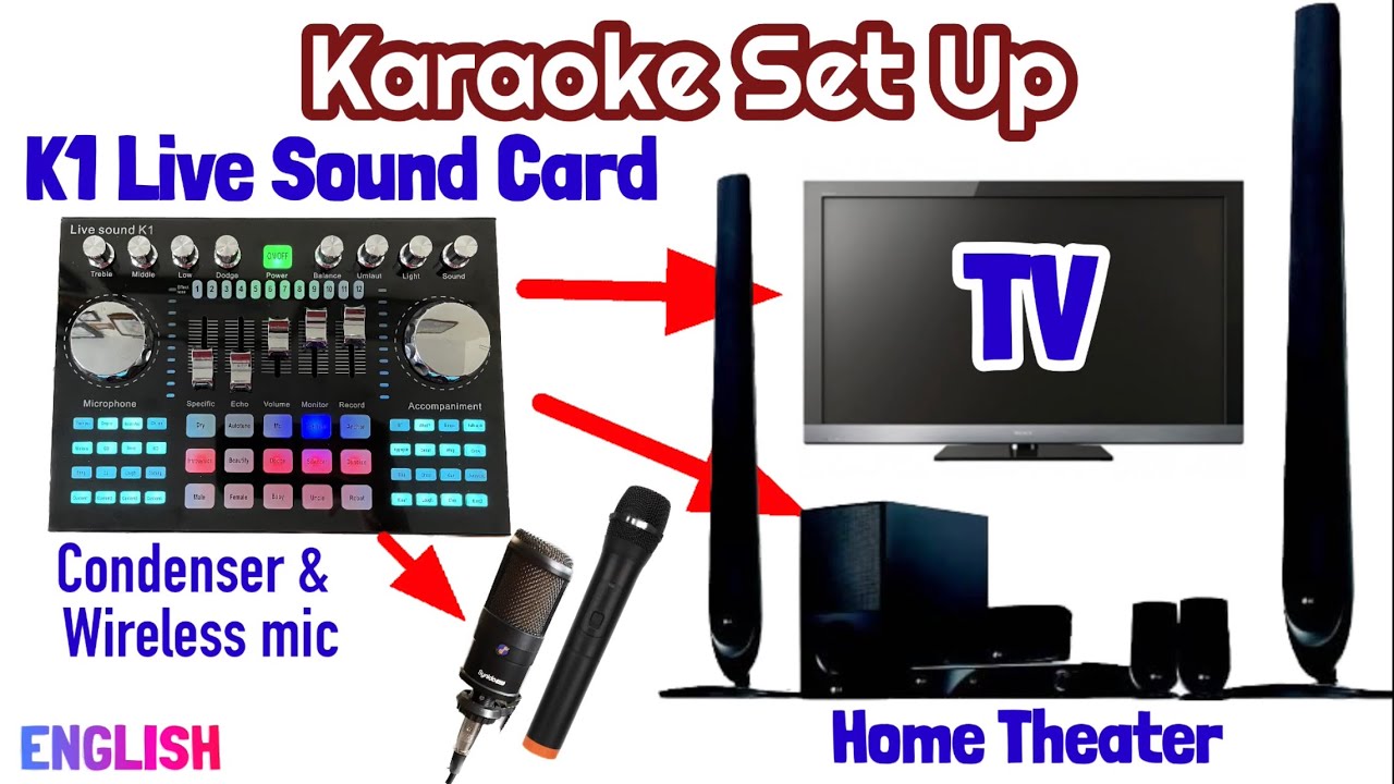 K1 Live Sound Card to TV and Home Theater with Condenser and Wireless Dynamic mic