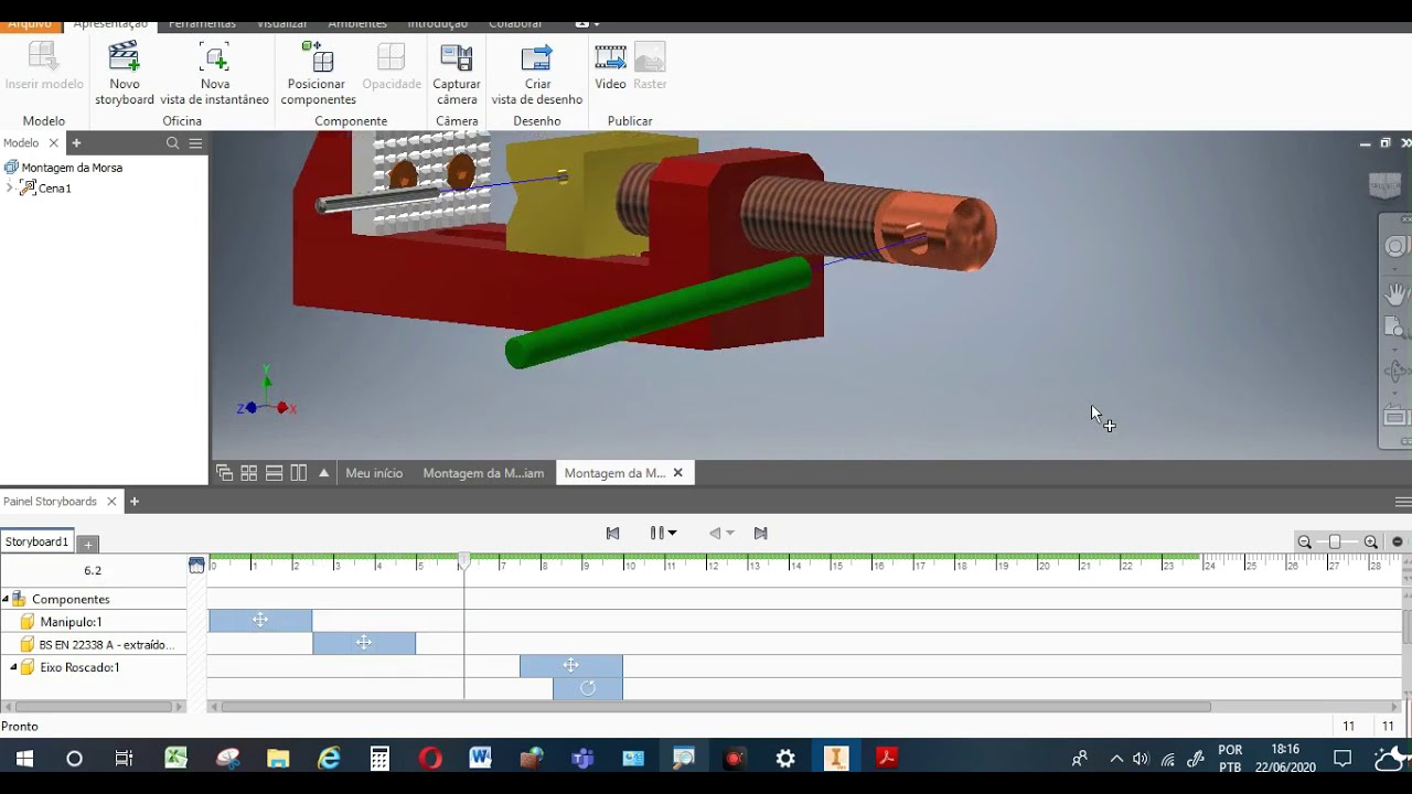 Aula 48 - Vista Explodida (Apresentação) e Animação da Morsa no Inventor.