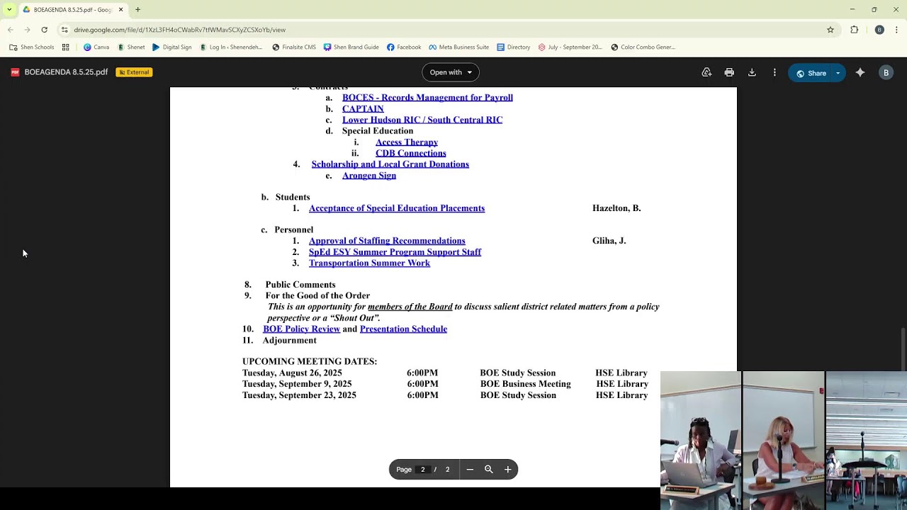 Shenendehowa Board of Education Meeting | August 5, 2025