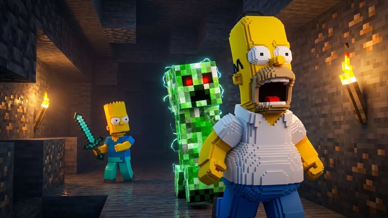 The Simpsons in MINECRAFT 🎮 Real-Life Graphics 4K RTX ON | The Simpsons 3D Animation