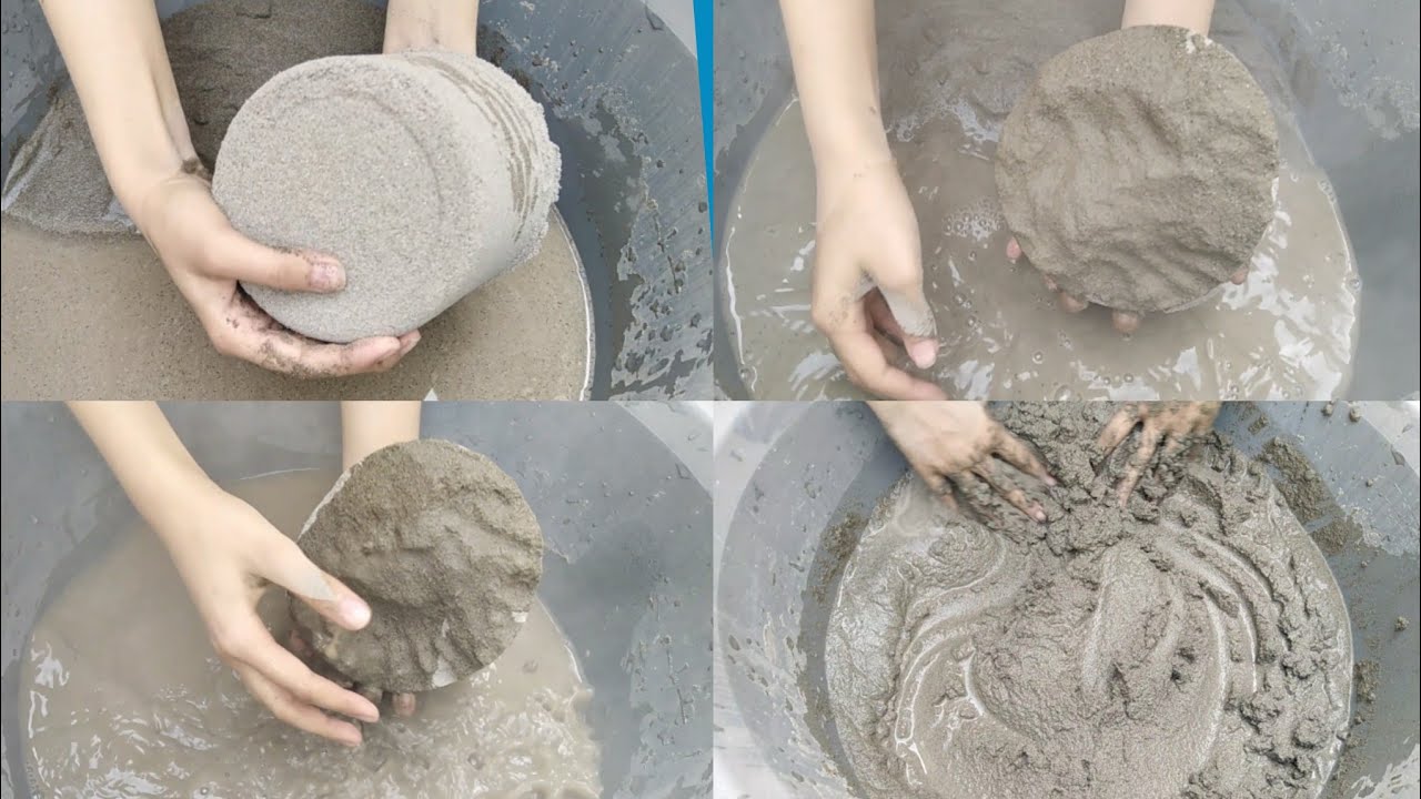 Asmr Big Super soft sand cement buckets crumbles+dipping in water| Super soft crumbles+paste play
