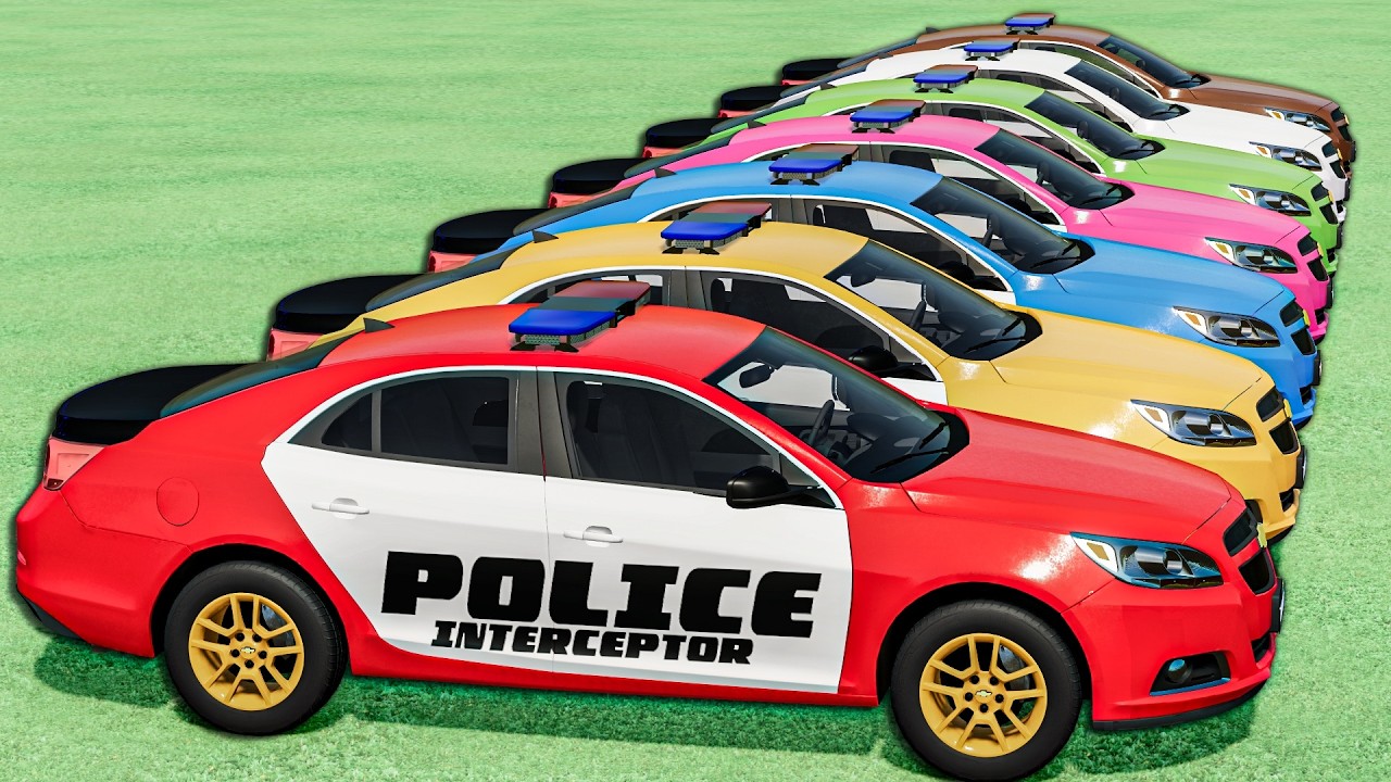 TRANSPORTING EVERY FORD POLICE CAR COLORS WITH GIANT TRUCKS! Farming Simulator 22