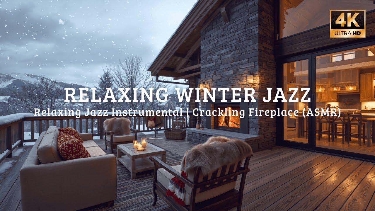 🔴 Cozy Snowfall Retreat ❄️ Soft Piano Jazz & Fireplace Cabin Ambience