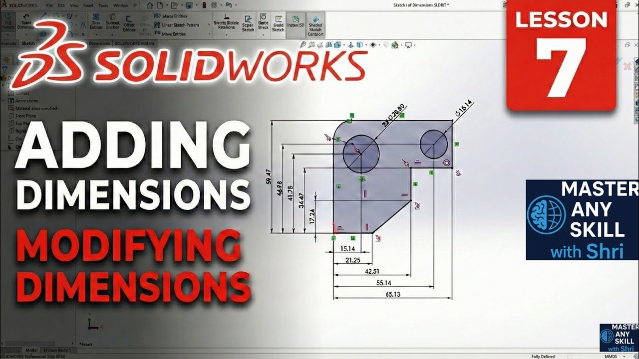 Урок 7 по SolidWorks | Добавление и изменение интеллектуальных размеров | Полное определение эски...