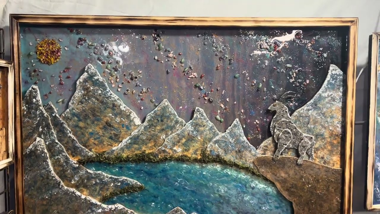 Majestic Ram on a Cliff with Crystalline Sky | Epoxy Art