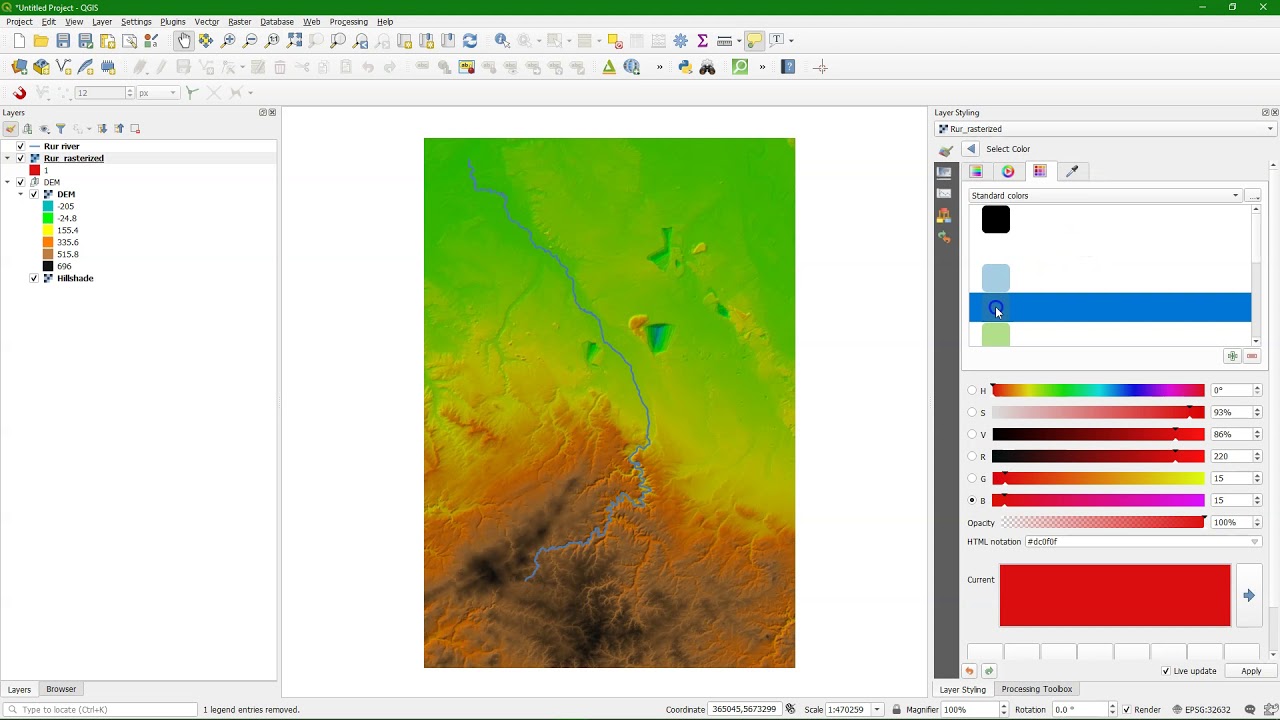 Burning river in DEM using map algebra in QGIS