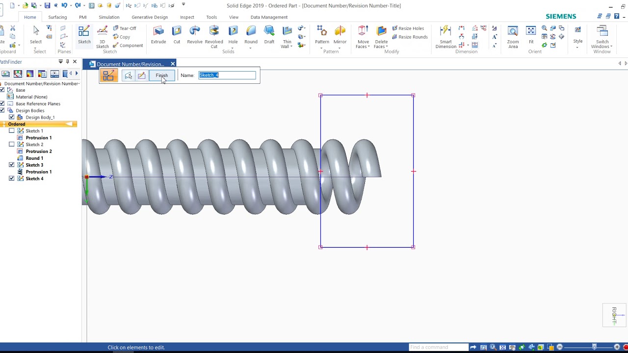 Helix function for Bolt in Solid Edge 2019