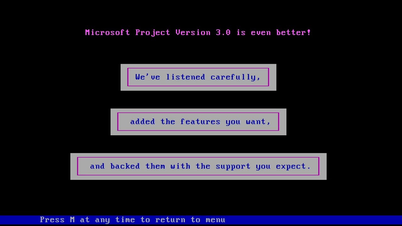 The DOS Sampler: Microsoft Project 3.0 Demo - 1986/08
