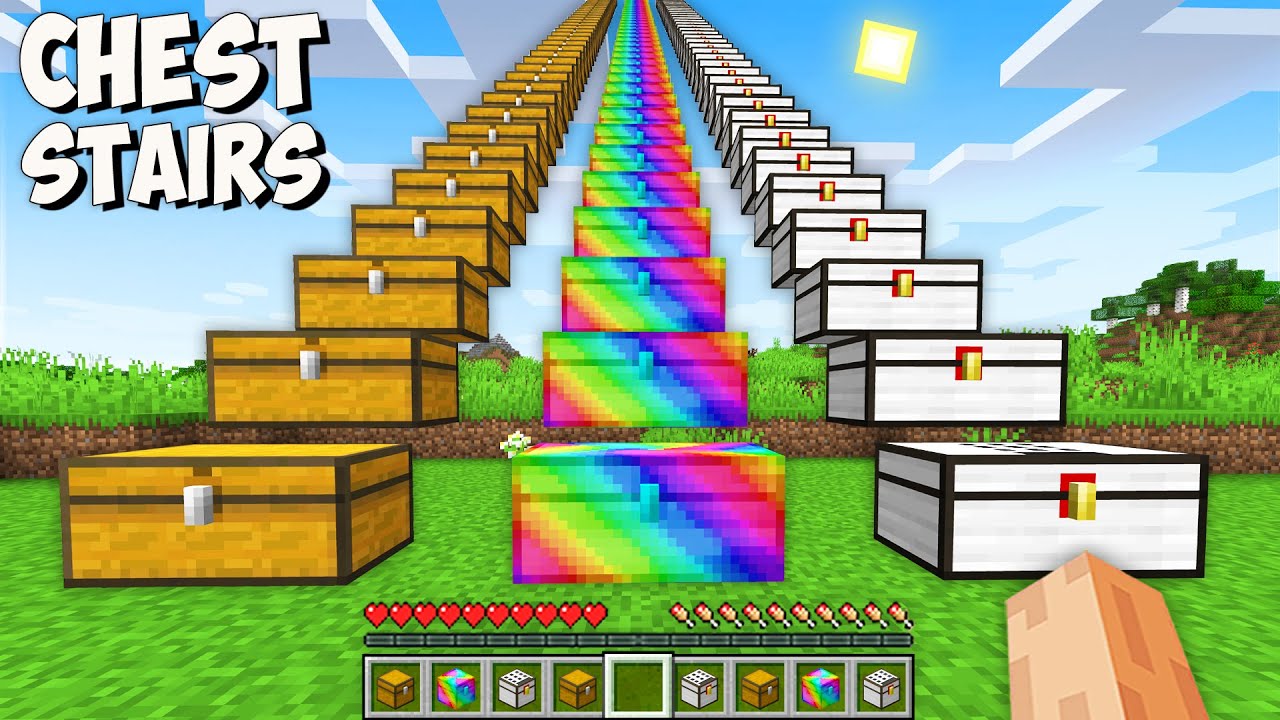 Where do lead THE LONGEST CHEST STAIRS in Minecraft? SECRET GIANT CHEST STAIRS of RAINBOW vs IRON!