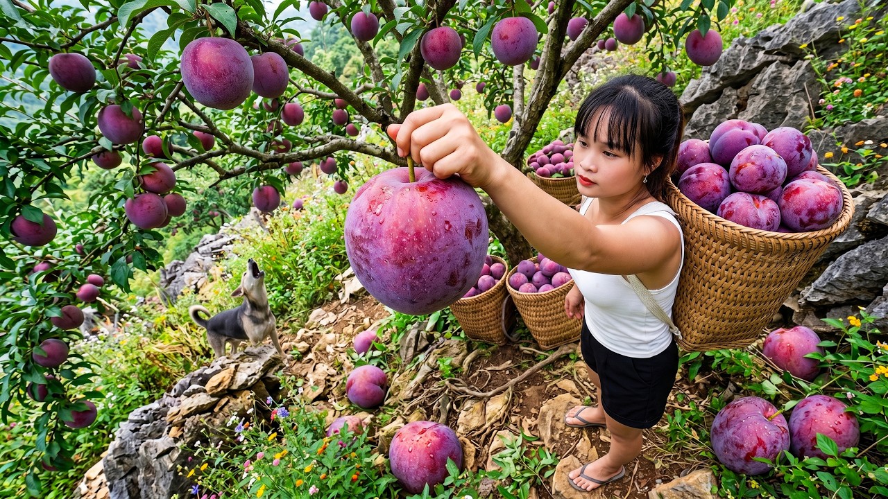 Harvesting 500kg of Plums on a Mountainside and Selling Them at the Market